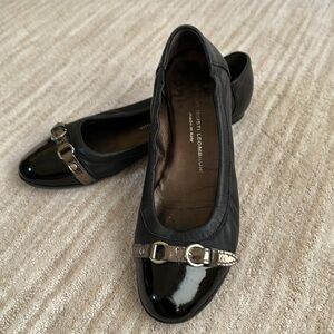 AGL Monika Cap Toe Silver Buckle Ballet Flats Patent Toe Dark Black sz 9.5